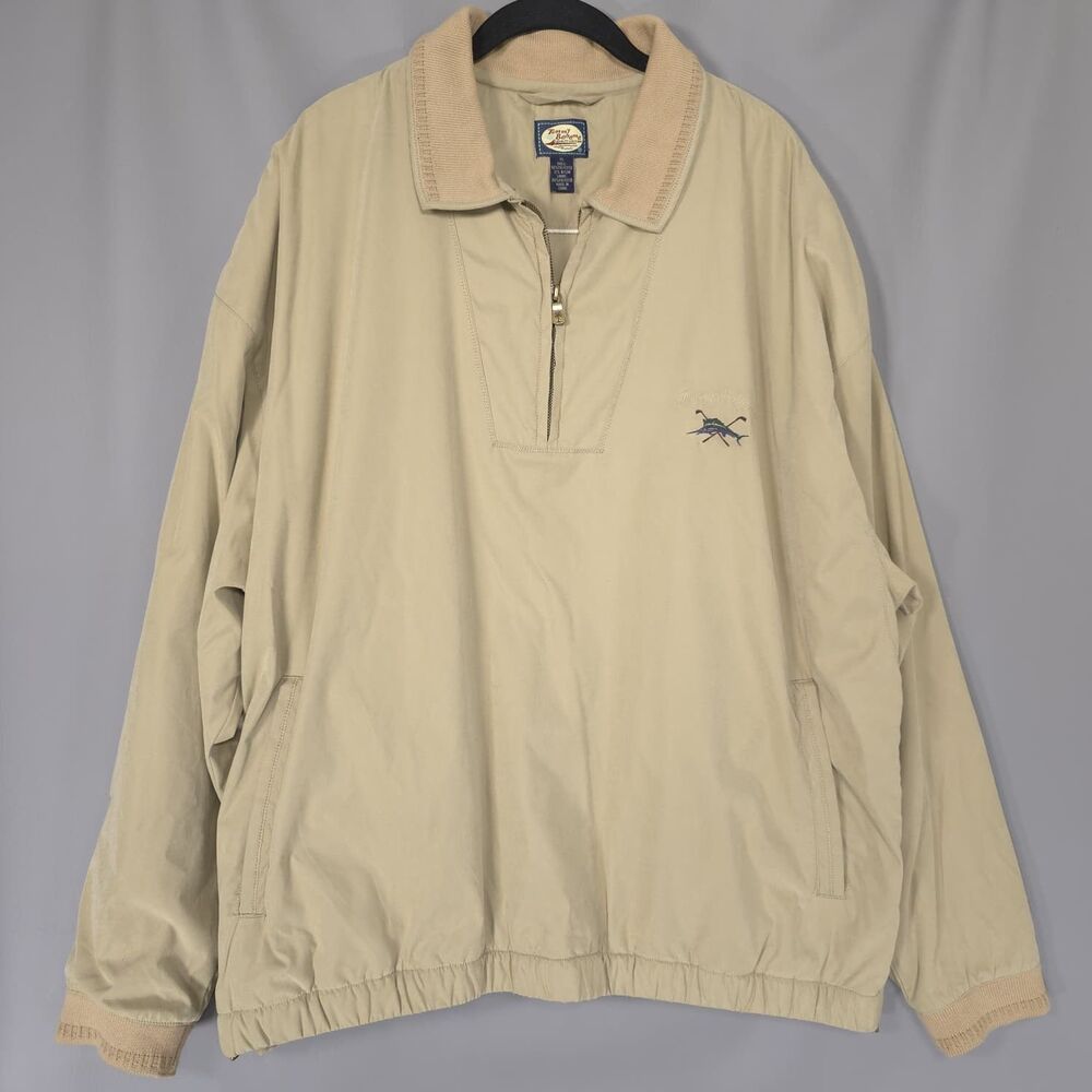 TOMMY BAHAMA Mens Jacket Fleece Lined Beige XL Tan Half Zip Windbreaker Pullover